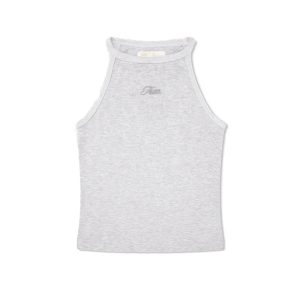 HIGH NECK RIBBED TOP - GRAY