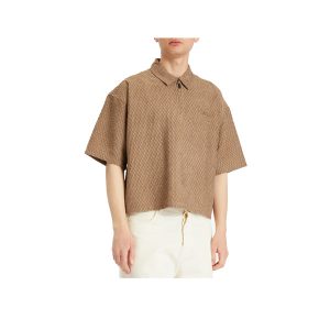 TEXTURED KNIT QTR ZIP-BROWN