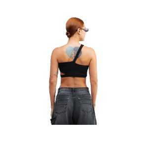 Alternative view of ONE SHOULDER RIBBED TOP - BLAC