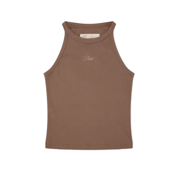 HIGH NECK RIBBED TOP - BROWN