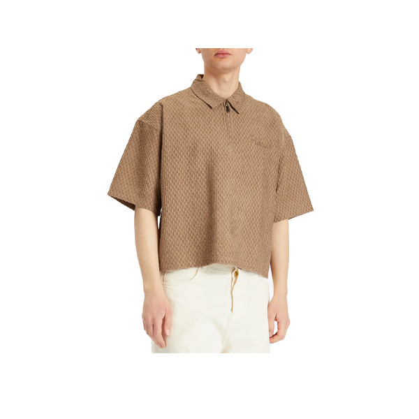 TEXTURED KNIT QTR ZIP-BROWN
